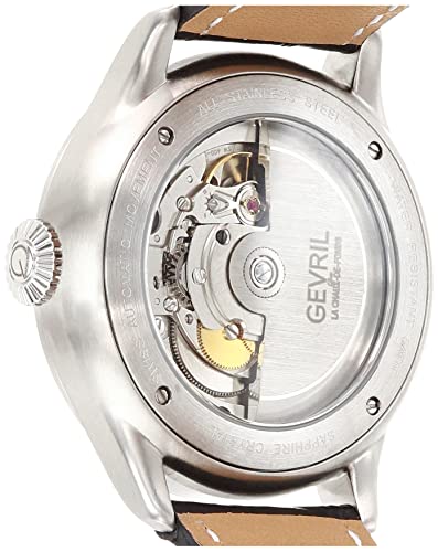 Gevril 43501-01 Men's Vaughan Swiss Automatic Watch, Genuine Italian Black/White Stitching Leather Strap4