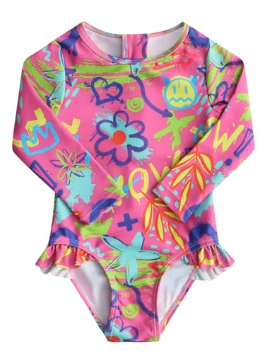 Aisyee Baby Girls One Piece Swimsuits Long Sleeve Rash Guard Swimshirts