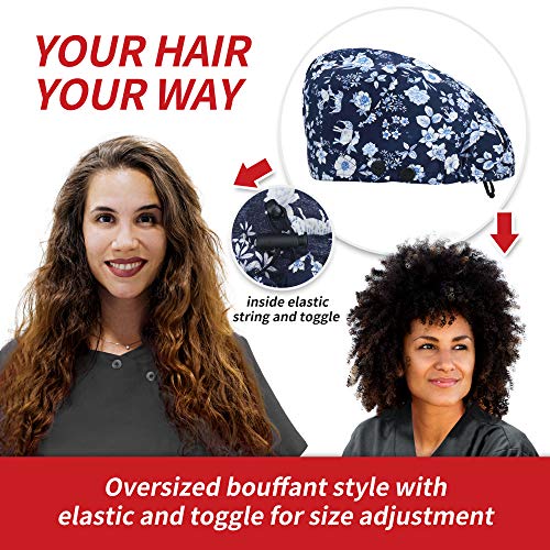 Image of ABAMERICA Bouffant Caps with Button and Sweatband, Adjustable Scrub Caps for Women Men, One Size Multi Color