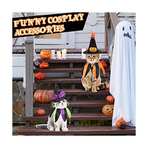 4 pcs halloween cat witch costumes witch cat hats and collars with bells funny wizard costumes cat halloween apparel accessories for small dogs and cats halloween party cosplay decorations supplies - image 6