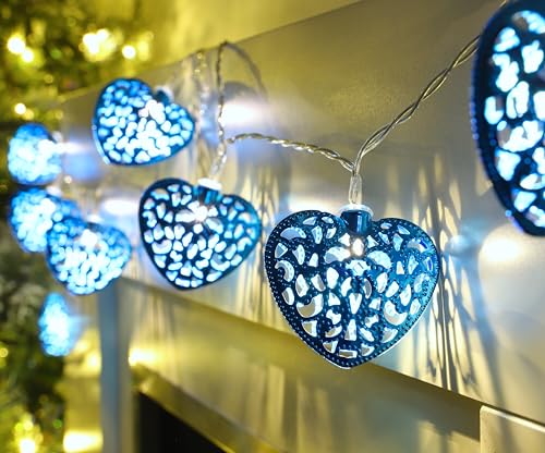 Christmas Concepts®' 10 Warm White LED Metal Filigree Heart Shaped Fairy Lights - Christmas Lights - Everyday Lights - Bedroom Lights (Turquoise)