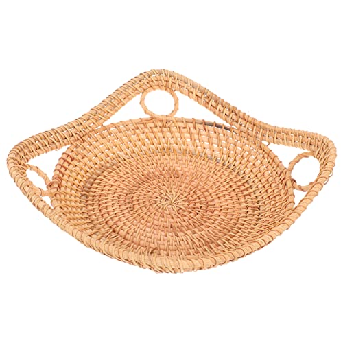 Woven Rattan Storage Basket Decorative Fruit Snack Tray for Tabletop Organization Multi Purpose Serving Bowl for Bread Desserts Sundries Natural Handmade Design