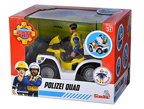 Simba 109251093 - Feuerwehrmann Sam Polizei Quad, mit Malcolm Figur, mit Zubehör, Staffel 12, ab 3 Jahren
