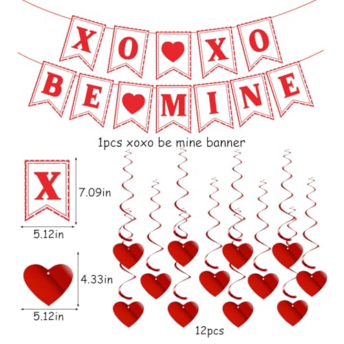 Image of Galentines Party-Decoration Valentines-Day Heart Garland - 25pcs Red Paper Streamers Honeycomb Fans XOXO BEMINE Banner, Anniversary Baby Shower Wedding Love Hanging Supplies Decor Hugfond