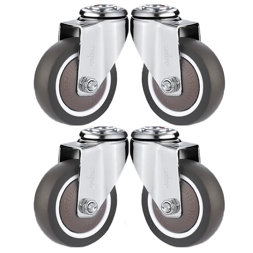 4 Pezzi Ruote Pivottanti con Freni, Foro Superiore Universale Ruote 8 MM, 3 Pollici Silenziose TPE Ruote in Gomma per Carrelli, Mobiletti(Swivel)