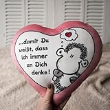 Sheepworld Plüschkissen Motiv Denke | Plüschkissen in Herzform, 30 cm x 25 cm, Mehrfarbig, 100% Polyester | Geschenk, Liebe, Valentinstag | 48183