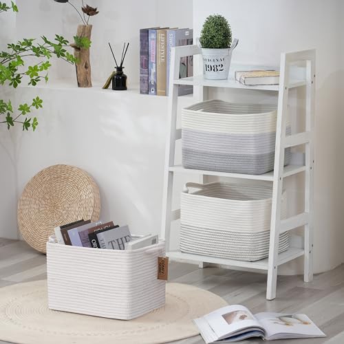 Image of COMFY-HOMI 3PACK Cotton Rope Square Basket with Handles for Shelves| Storage|Baby Basket for GIF|Shoe Basket for Organizing|New13.5 inch x 11 inch x 9.5 inch for Living Room