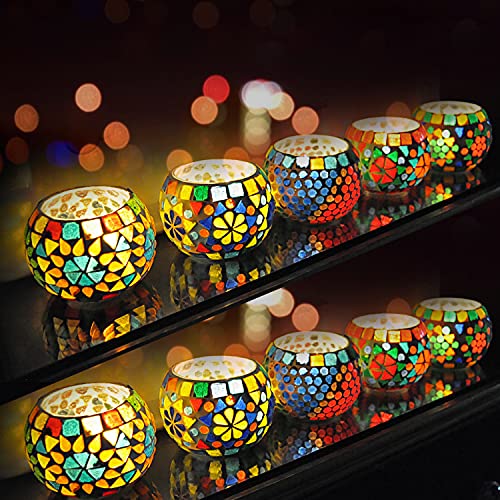 Set Of 10 Valentine's Day Decor Love Gift Living Room Bedroom Fireplace Decorative Colorful Mosaic Glass Candle Holder Wedding Decoration Event Party Supplies Tea Light Votive #TOP3
