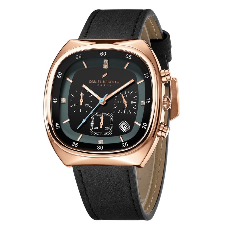Image of Daniel Hechter Paris Bercy Collection Analog Quartz Watch for Men with Square Dial, Multifunction Sub-Dials, Date Display, Crystal Hour Markers and Leather Strap - DHM1001