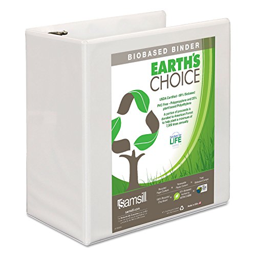 Image of Samsill Plant-Based 5 Inch Durable D- Ring, View Binder, Eco-Friendly, USDA Certified Biobased, White