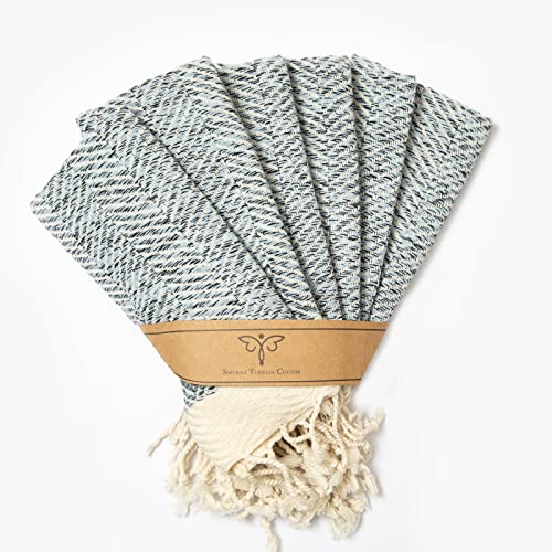 SMYRNA TURKISH COTTON Kitchen Dish Towels Herringbone Series Pack of 6 | 100% Cotton, 12x12 | Machine Washable Wash Cloths | Soft, Absorbent, Prewashed and Quick Dry Turkish Dish Towels (Light Blue)