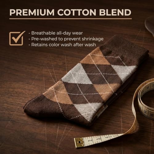 Image of ANCHOR, Cotton Argyle Socks for Men Full Length, Formal Cotton Mens Socks, Free Size, Pack of 5