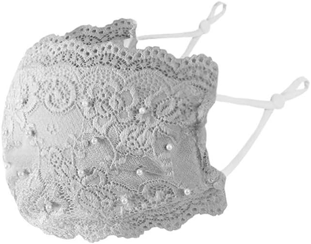 MSK Fashion Fashion Lace Mask with Pearl Cute Cover Face Mask Decoration Mask Jewellery for Women and Girls (Grey)