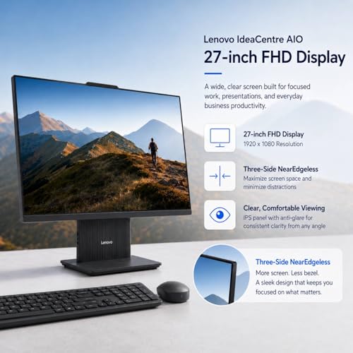 Image of Lenovo IdeaCentre All-in-One Business Desktop, 27 inch FHD, Intel Core i7(12 Core, 20 Threads),External Monitor Support, Ethernet, Wireless KB & Mouse, Windows 11 Pro (64GB RAM | 2TB SSD)