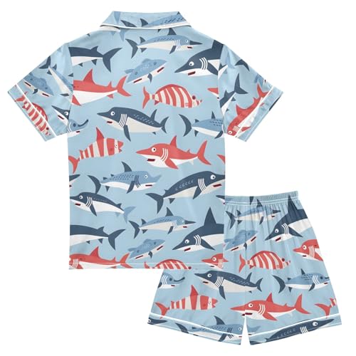 ALAZA Cute Fish on Blue Pajamas Satin Pajama Set Short Sleeve Button Down Sleepwear2