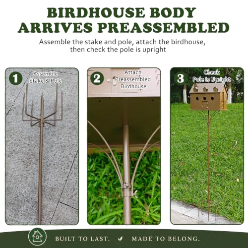 Image of Preassembled 6-Room Metal Birdhouse with Pole, 7-Prong Stake
