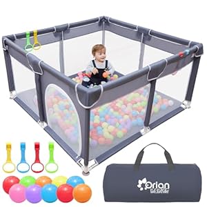 Orian Baby Playpen 50×50 Large Playpen for Babies and Toddlers, Oxford Fabric, Indoor & Outdoor Play Pen, 10 Colorful Balls, 4 Pull Up Rings, Carry Bag