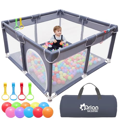 Orian Baby Playpen 50×50 Large Playpen for Babies and Toddlers, Oxford Fabric, Indoor & Outdoor Play Pen, 10 Colorful Balls, 4 Pull Up Rings, Carry Bag