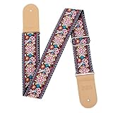 P&P Music Premium Embroidered Guitar Strap w/Locks & Picks - Adjustable, Comfortable, Durable. Fits Electric, Acoustic, Bass Guitars