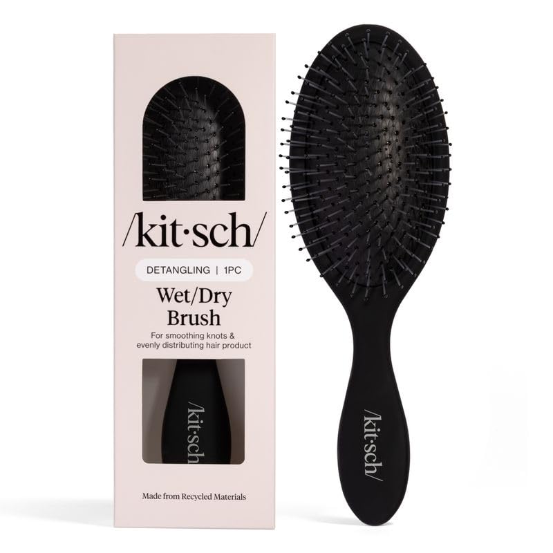 Kitsch Recycled Plastic Wet/Dry Hair Brush, Detangling Tool for Curly or Straight Styles, Brush for Tangled Strands, Flexible Hairbrush Bristles,
