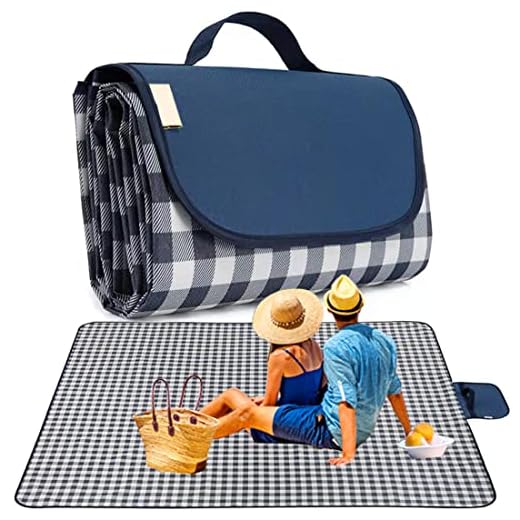 Extra Large Picnic Blanket Beach Blankets, 80''x60'' Picnic Mat Waterproof Sand Proof Foldable Portable for Outdoor Camping Hiking Travel Grass Park Music Festival Lawn Mats (darke blue, 80x60 inch)
