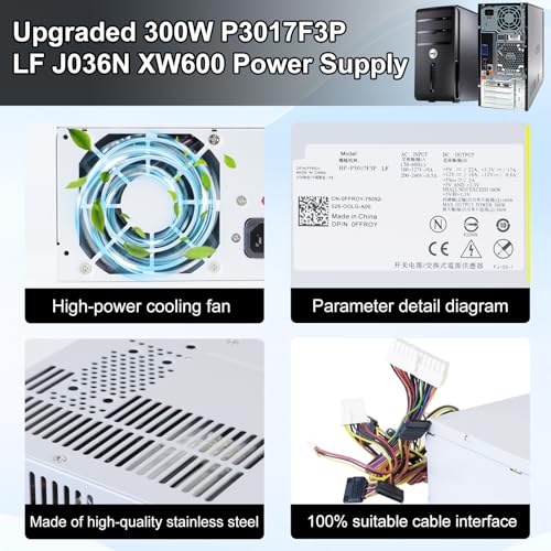 Image of Upgraded 300W P3017F3P LF J036N XW600 Power Supply Replacement for Dell Vostro, Studio Precision Series Mini Towers Systems PS-5301-08, D300R002L PS-6301-6 DPS-300AB-24 DPS-300AB-24 G Power Supply