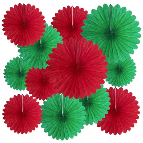 Image of 20 Pcs Red Green Hanging Paper Fan, Hanging Honeycomb Round Paper Fans for Weddings, Birthdays, Christmas, Baby Showers, Classroom, Events Ceiling Party Supplies Decorations