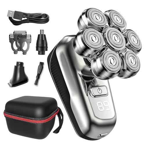 Head Shavers for Men, 025 Upgraded 7D Flexible Head Shaver for Bald Men, IPX6 Wet/Dry Electric Shaver, Nose Hair Sideburn Trimmer, Type-C Rechargeable Grooming Set