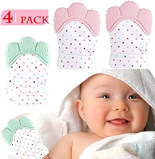 NEPAK 4 Pcs Soothing Teething Mitten,Silicone Teething Mitt,Stimulating Teether Toy,Self Soothing Pain Relief,