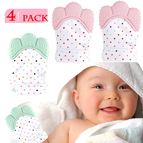 NEPAK 4 Pcs Soothing Teething Mitten,Silicone Teething Mitt,Stimulating Teether Toy,Self Soothing Pain Relief,