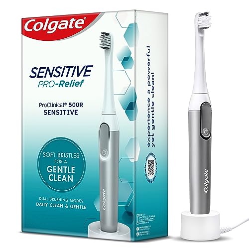 Colgate Proclinical 500R Sensitive Rechargeable Sonic Toothbrush,Electric Toothbrush With Soft & Spiral Bristles,Includes Replaceable Head,Gentle & Deep Cleaning - Adult,White,0.39 Kg
