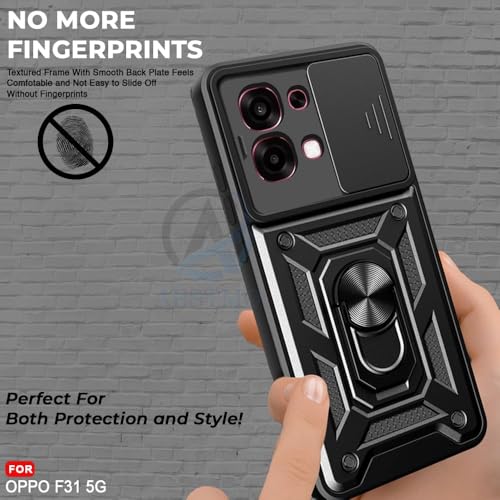Image of AIBEX Back Cover Compatible for Oppo F33 5G / Oppo F31 5G | D10 Tough Armor Case | Sliding Camera Shield | 360 Protection | Kickstand Ring Holder | Military-Grade Bumper Case - Black