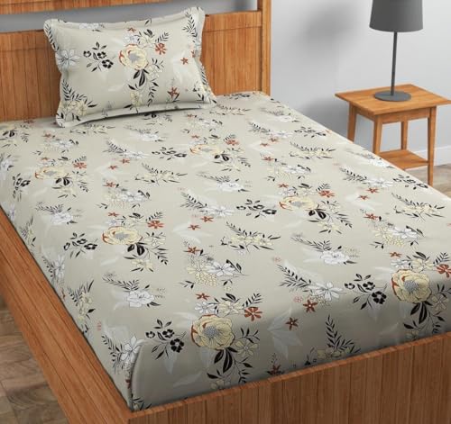 Image of Cotton 210 tc Flat Single | Diwan | Single Mattress Coat Bed Bedsheets for Summer Winter Breathable | Wrinkle Free (Size-60 X 90 Inch) with 1 Pillow Cover 60 x 90 Inches, Floral, Off White