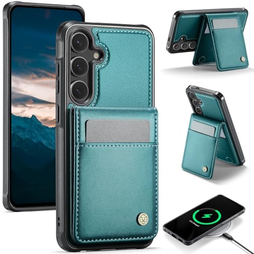 Samsung Galaxy S26�p�A�J�[�h�z���_�[�t���E�H���b�g�P�[�X(�J�[�h4��)�A���U�[�P�[�XRFID�u���b�N�N���W�b�g�X���b�g�L�b�N�X�^���h�ϏՌ����C���O���\�J�o�[(Green)