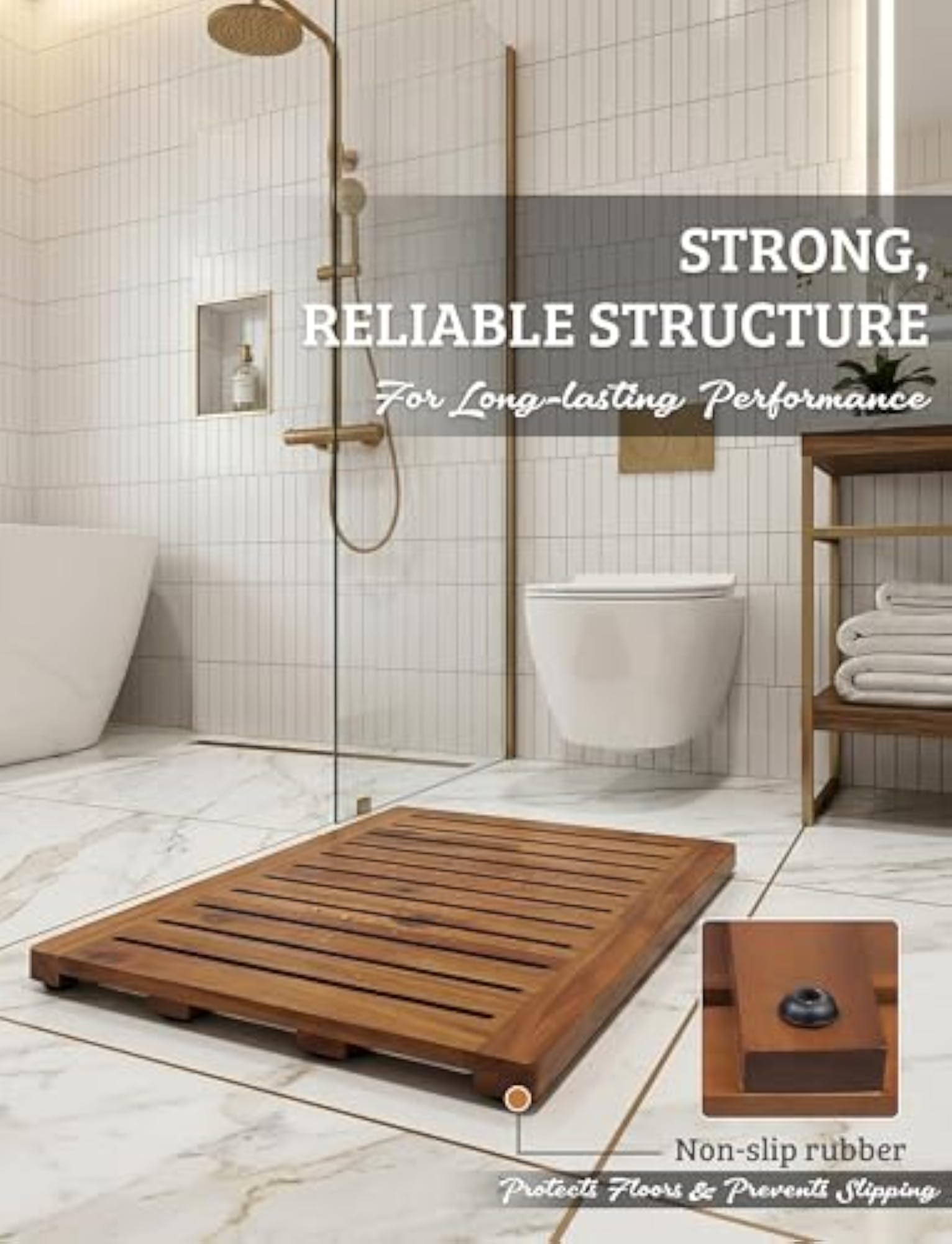 Acacia Wood Non-Slip Shower Mat, Bathroom Accessory