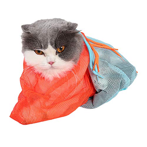 Preisvergleich Produktbild Hihey Haustier Katzen Pflege waschende Bad Tasche verkratzende beissende Rueckhalte Polyester Ineinander greifen Tasche Fuer Dusche Reinigungs Ohr Ausschnitt Naegel Medizin Fuetterung