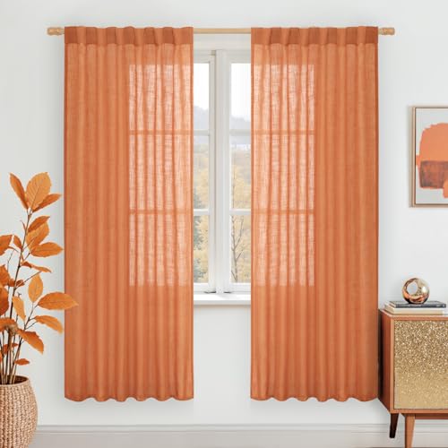 LAMIT Burnt Orange 78 inch Sheer Linen Curtains for Living Room 2 Panels