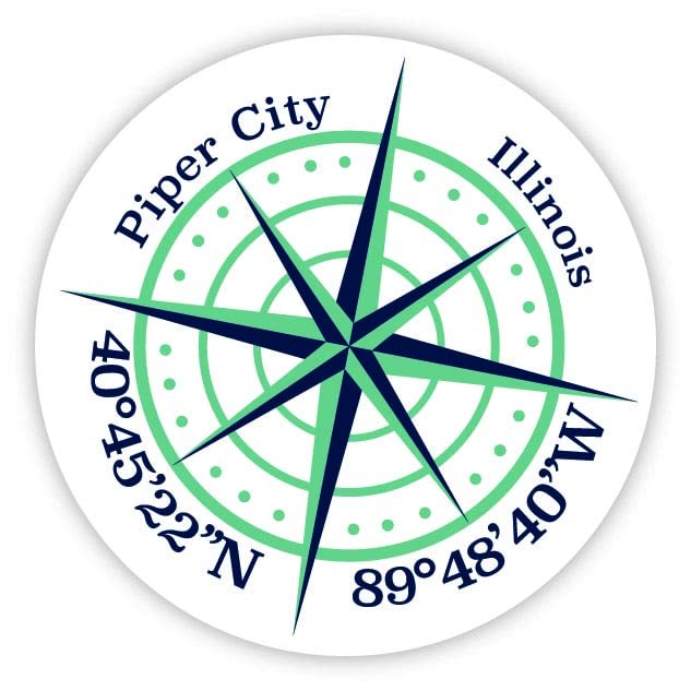 Piper City Illinois Calcomanía Vinilo 2 Pulgadas Diseño Brújula miniatura 1