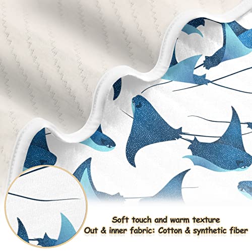 Image of Swaddle Blanket Manta Ray Fish Marine Animal Cotton Blanket for Infants, Receiving Blanket, Lightweight Soft Swaddling Blanket for Crib, Stroller, Nursery Blankets, 30X40In White