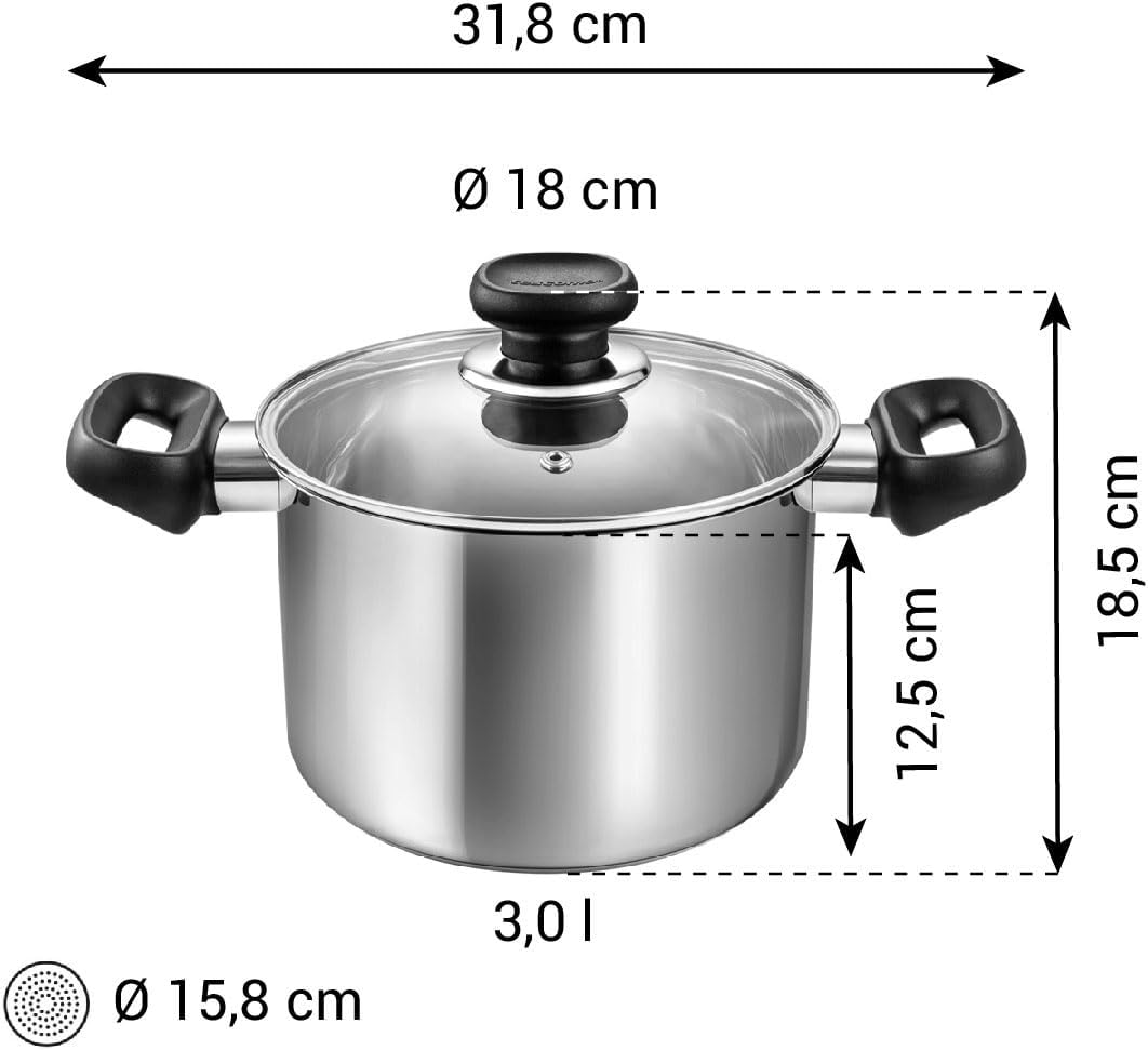 Tescoma 730818 Brava 730818 Saucepan with Lid Diameter 18 cm 3.0 L Stainless Steel