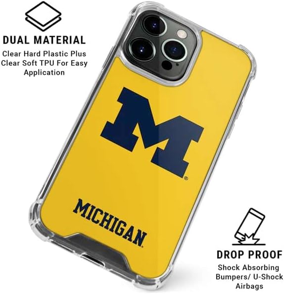 Skinit Clear Phone Case Compatible with iPhone 15 Pro - Officially Licensed University of Michigan M Logo Yellow Design