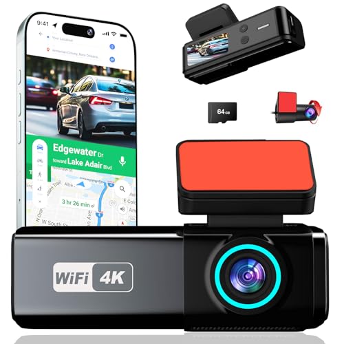 Image of 4K Dash Cam, Front and Rear Dual Dash Camera for Cars with 64GB Card, 5.8GHz WiFi, 360 Swivel Rear Camera, App Control, WDR, G-Sensor, Night Vision, Loop Recording, Parking Mode
