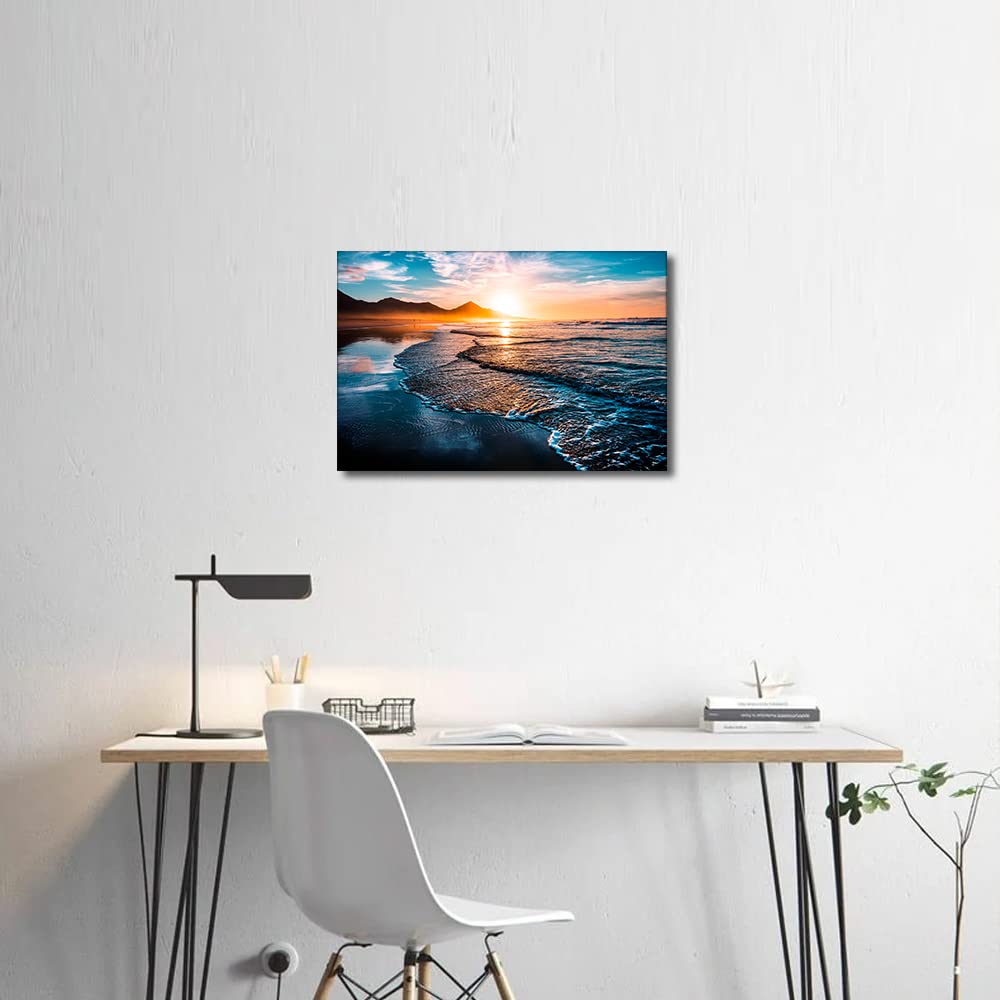 TISHIRON Canvas Wall Art Framed Ocean Beach Painting Decor for Living Room Bedroom Bathroom Wall Décor Seaside Scenery Dining Room Decorative 18X12in - Image 2