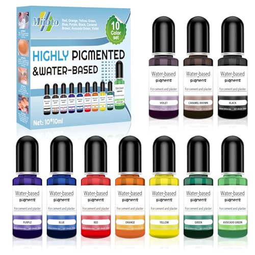 Miioto Pigmenti in Polvere, Colore per Polvere Colata, Colore per Polvere Colata in Gesso, Utilizzato per Colorare Cemento e Gesso, 10 Set