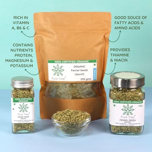 Image of Pure Tree Certified Organic Fennel Seeds | 250 Gm | Saunf, Variyali | Perumjeerakam Whole Spices Sombu Whole | Fennel Seeds Saunf | Organic Saunf Rich Flavour Sombu