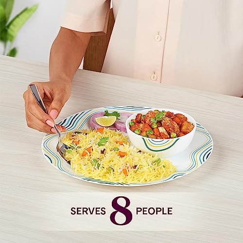 Image of Larah By Borosil Moon Mia Dinner Set - 36 Pcs, Opal Glass Dinner Plates & Bowls Crockery Set for Dinning, White