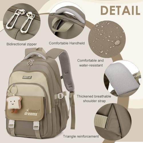 Image of PALAY School Backpack Multi Compartment Schoolgirls Backpack Khaki Cute Cartoon Casual Travel Padded Shoulder Strap Students Book Bag Carry-on Children's Day Gift
