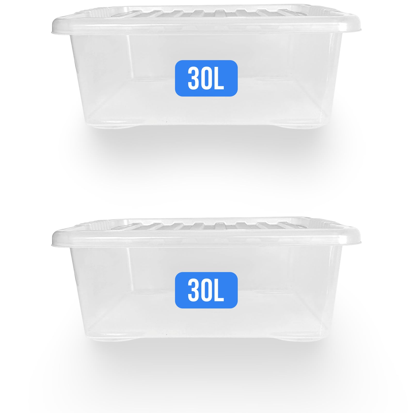 Kapco Transparent Underbed Storage Boxes Set Of 2 | 30L Clear Plastic Storage Containers With Clear Lids | Stackable, Durable, Bpa-Free Plastic Box Organiser For Home, Office, Bedroom, Garage & Loft | 30 Litre