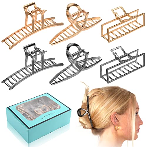 6 Pack Large Metal Hair Claw Clips,Gold And Silver Fashion Hair Clips For Women Thin Thick Curly Hair Non-Slip Jaw Clips,Hair Accessories For Women #TOP1