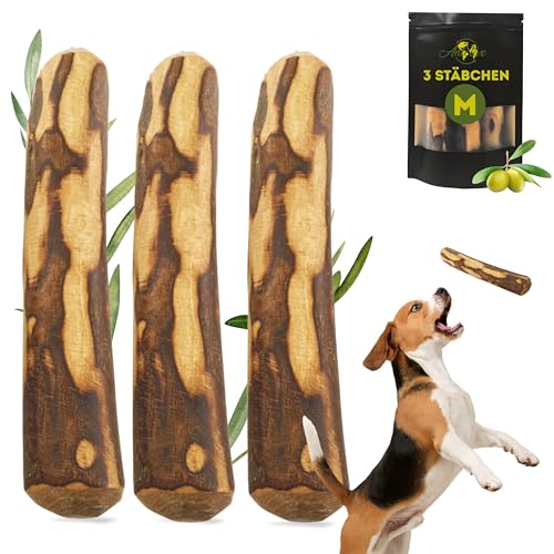 Anlolive | Pack 3 Natürliche Kausticks Größe M 18-20 cm | Für Mittelgroße Hunde | Olivenholz-Stick | Sicheres, Gesundes und Langlebiges Spielzeug | Zahnpflege und Angstbewältigung